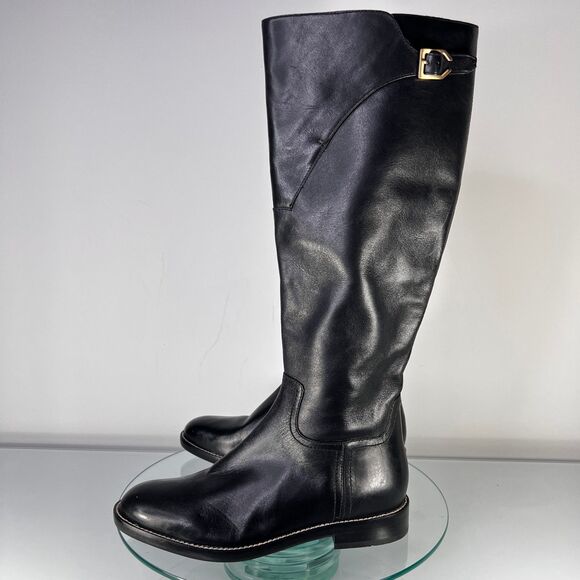Cole Haan Harrington Knee High Riding Boot Black Leather equestrian W12033 - Picture 3 of 9